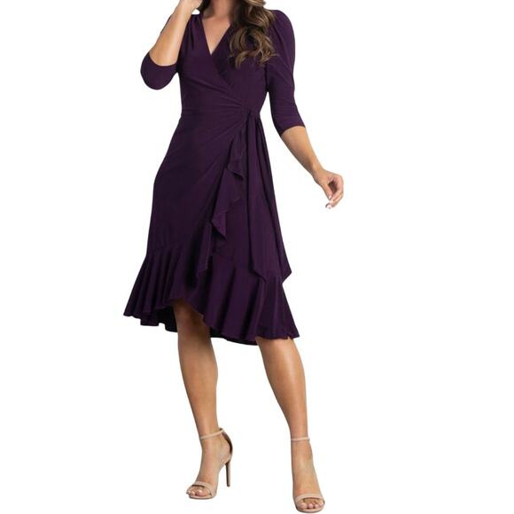 Kiyonna dress Whimsy Ruffled Midi Wrap purple size Large L - Picture 1 of 8